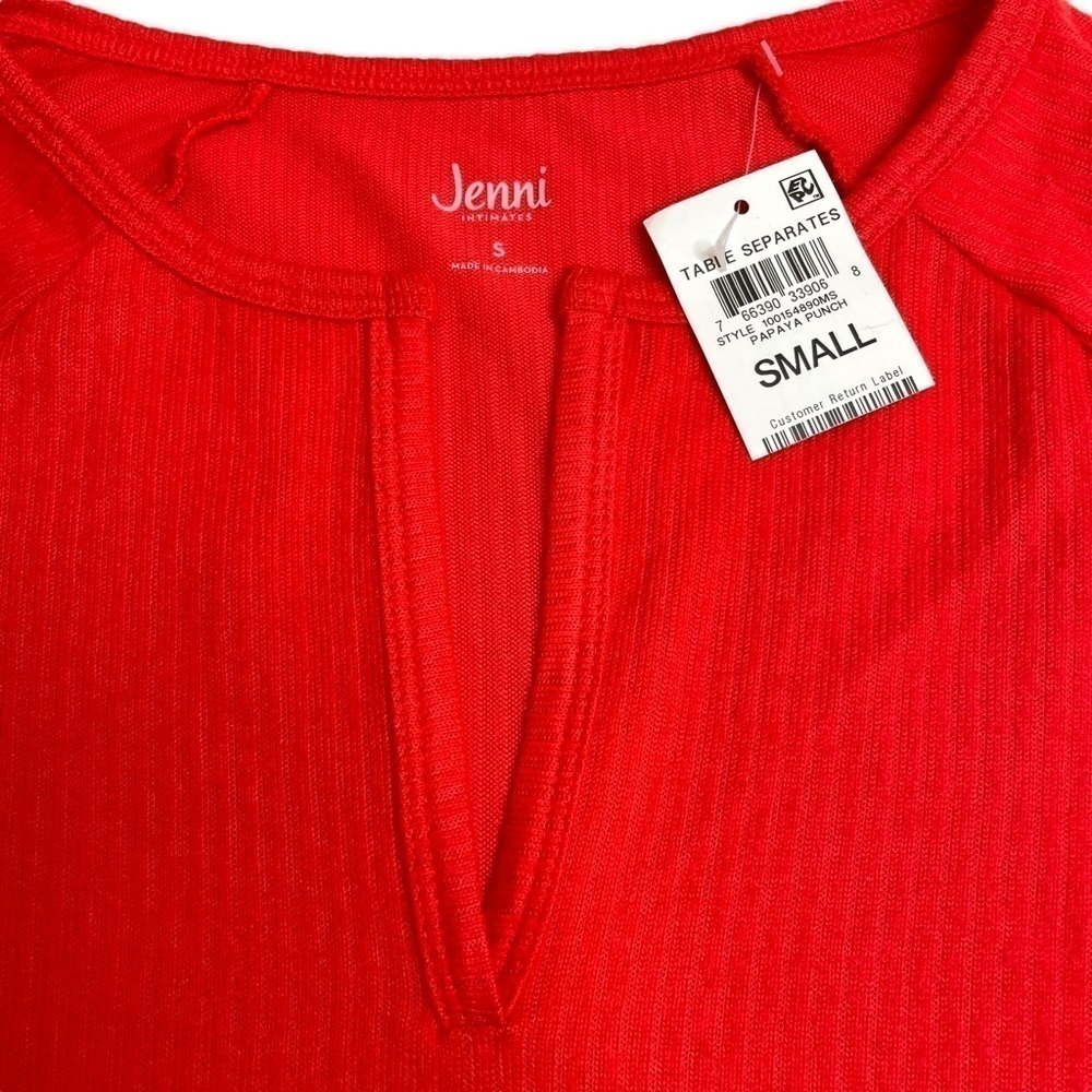 Jenni Split Neck Ribbed Pajama Top Bundle Papaya Punch Red June Bug Green Small - Picture 4 of 11